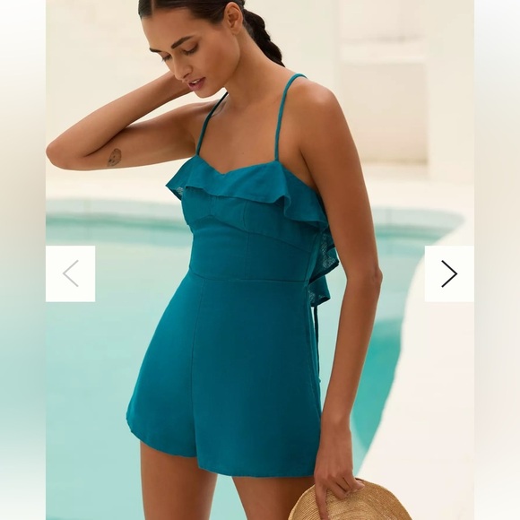 *NEW* Anthro x Anthropologie Linen Cascading Flounce Romper - Picture 1 of 14